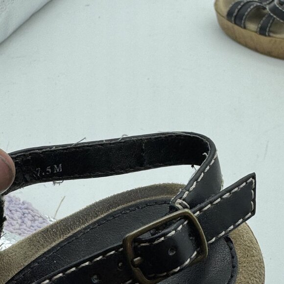 Vintage Mudd Sandals Wedges Black/Brown Buckle Faux Leather Open Toe Y2K 90s 7.5 - Picture 9 of 9